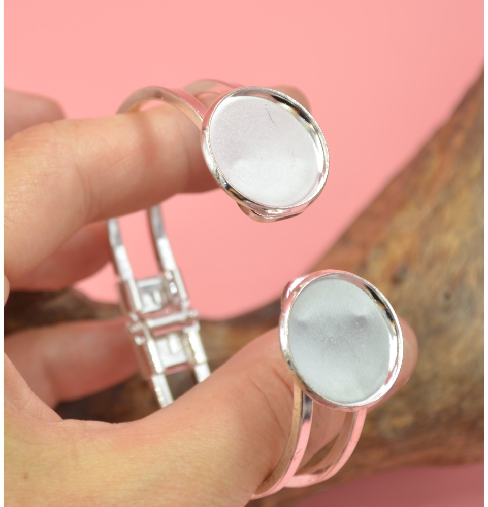 support bracelet rigide avec 2 cabochons metal argenté