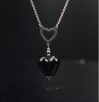 collier COEUR 40 + 3 cm "noir" perles de verre filé au chalumeau