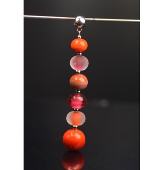 pendentif pour collier "orange rose" avec perles de verre sur beliere acier inoxydable
