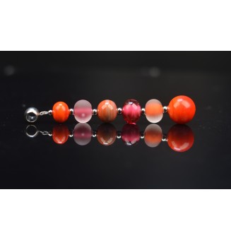 pendentif pour collier "orange rose" avec perles de verre sur beliere acier inoxydable