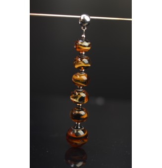 pendentif pour collier "noir et caramel" avec perles de verre sur beliere acier inoxydable