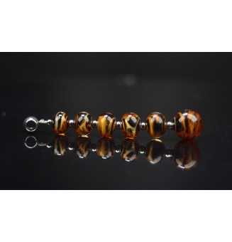pendentif pour collier "noir et caramel" avec perles de verre sur beliere acier inoxydable