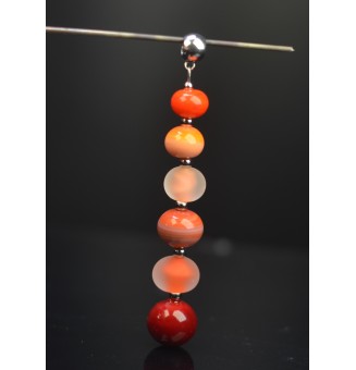 pendentif pour collier "orange abricot corail" avec perles de verre sur beliere acier inoxydable