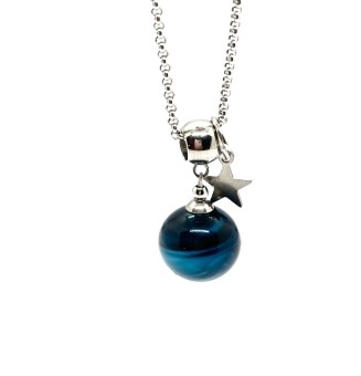 collier étoile 45 + 3 cm "Bleu pétrole" perles de verre filé au chalumeau