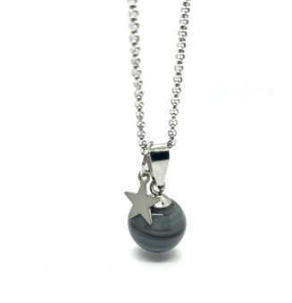 collier étoile 42 + 3 cm "gris nacré" perles de verre filé au chalumeau
