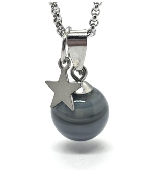 collier étoile 42 + 3 cm "gris nacré" perles de verre filé au chalumeau