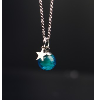 collier etoile  40 + 5 cm "bleu vert" perles de verre filé au chalumeau
