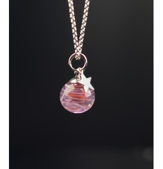 collier etoile  42 + 5 cm "rose" perles de verre filé au chalumeau
