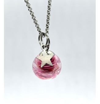 collier etoile  42 + 5 cm "rose" perles de verre filé au chalumeau