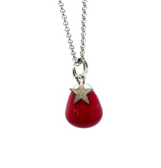 collier etoile  42 + 5 cm "rouge" perles de verre filé au chalumeau