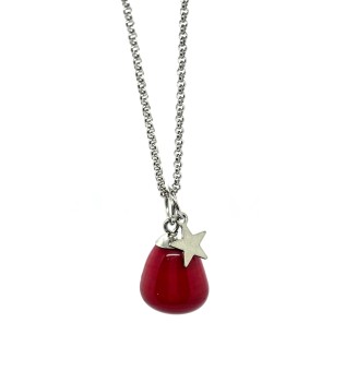 collier etoile  42 + 5 cm "rouge" perles de verre filé au chalumeau