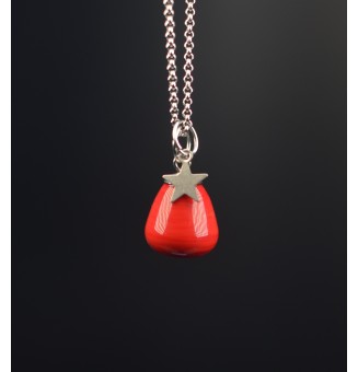 collier etoile  42 + 5 cm "rouge" perles de verre filé au chalumeau