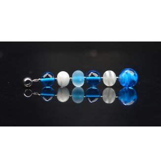 pendentif pour collier "turquoise et blanc" avec perles de verre sur beliere acier inoxydable
