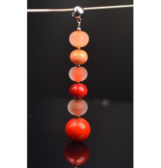 pendentif pour collier "rouge orange abricot " avec perles de verre sur beliere acier inoxydable