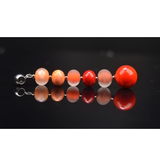 pendentif pour collier "rouge orange abricot " avec perles de verre sur beliere acier inoxydable