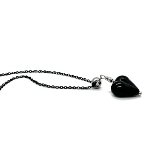 collier COEUR 41 + 3 cm "Noir" perles de verre filé au chalumeau