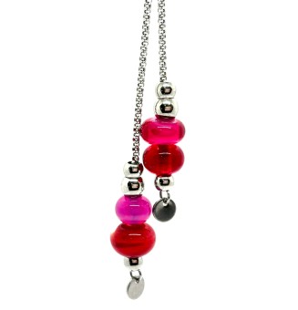 Collier chaine coulissante en acier avec perles rose rouge en acier