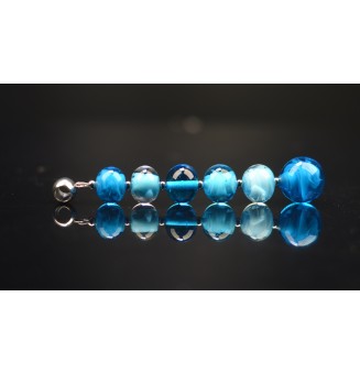 pendentif pour collier "bleu turquoise" avec perles de verre sur beliere acier inoxydable