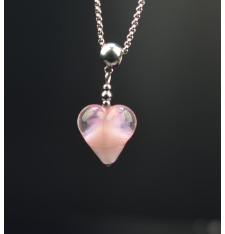 collier COEUR 45 + 3 cm "rose" perles de verre filé au chalumeau