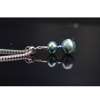 collier étoile 49 + 3 cm "bleu vert or" perles de verre filé au chalumeau