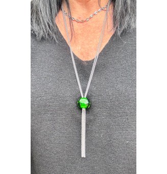 collier "vert rosetta" avec perles de verre, acier inoxydable 70+3 cm