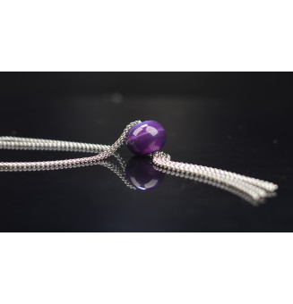collier violet avec perles de verre, acier inoxydable 70+3 cm