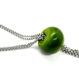 collier "vert riche" avec perles de verre, acier inoxydable 70+3 cm