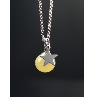 collier étoile 45 +3 cm "ivoire ruban" perles de verre filé au chalumeau