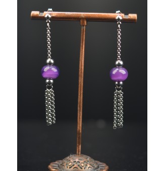 Boucles d'oreilles "violet" acier inoxydable avec perles de verre