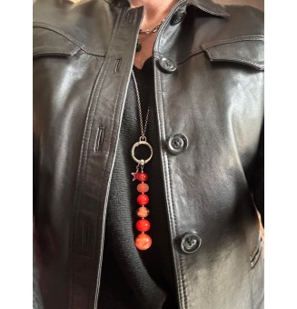 pendentif pour collier "orange" avec perles de verre sur beliere acier inoxydable