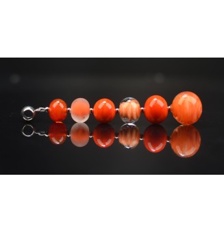 pendentif pour collier "orange" avec perles de verre sur beliere acier inoxydable