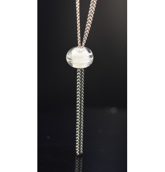 collier " BLANC" avec perles de verre, acier inoxydable 70+3 cm