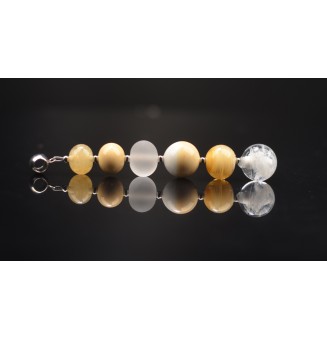 pendentif pour collier "ivoire BLANC" avec perles de verre sur beliere acier inoxydable
