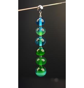 pendentif pour collier "bleu vert" avec perles de verre sur beliere acier inoxydable