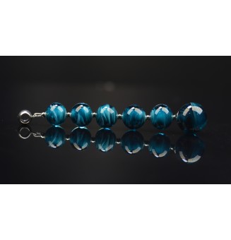 pendentif pour collier "bleu pétrole" avec perles de verre sur beliere acier inoxydable