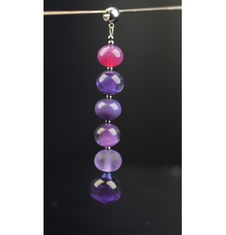 pendentif pour collier "Violet" avec perles de verre sur beliere acier inoxydable