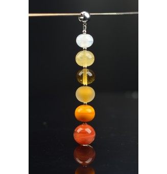 pendentif pour collier "jaune orange " avec perles de verre sur beliere acier inoxydable