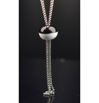 collier "NOIR BLANC" avec perles de verre, acier inoxydable 70 cm