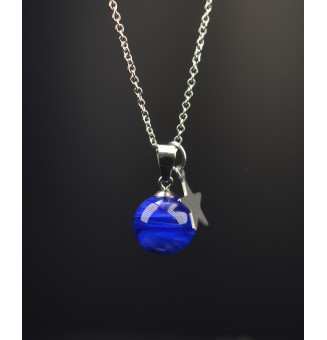 collier étoile 43 + 3 cm "BLEU" perles de verre filé au chalumeau