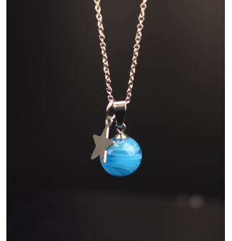 collier étoile 42 + 3 cm "BLEU Turquoise" perles de verre filé au chalumeau