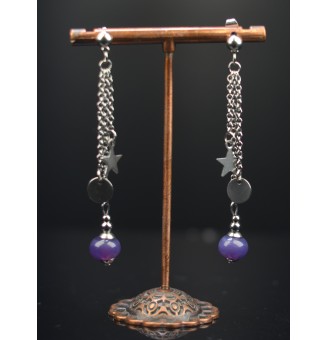 Boucles d'oreilles étoile "violet"  en  acier inoxydable avec perles de verre