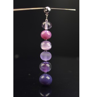 pendentif pour collier "violet" avec perles de verre sur beliere acier inoxydable