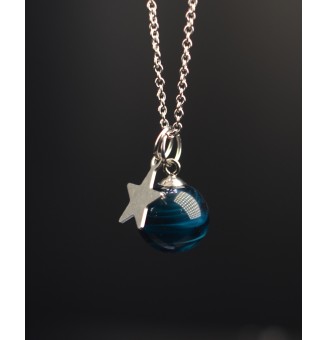 collier étoile 45 + 3 cm "BLEU Pétrole" perles de verre filé au chalumeau
