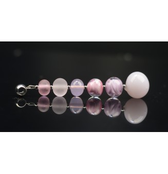 pendentif pour collier "ROSE" avec perles de verre sur beliere acier inoxydable