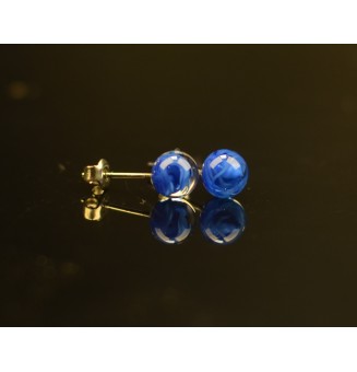 puces d'oreilles 6mm  Acier Inoxydable en verre bleu