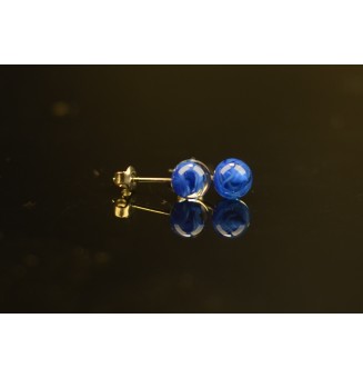 puces d'oreilles 6mm  Acier Inoxydable en verre bleu