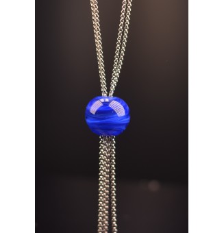 collier " BLEU" avec perles de verre, acier inoxydable 73 cm