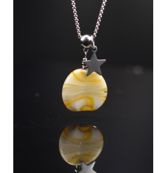 collier "jaune blanc", avec perles de verre 44 cm+3