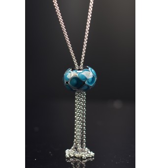 collier "BLEU Pétrole" avec perles de verre, acier inoxydable 78 cm