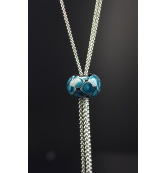 collier "BLEU Pétrole" avec perles de verre, acier inoxydable 78 cm